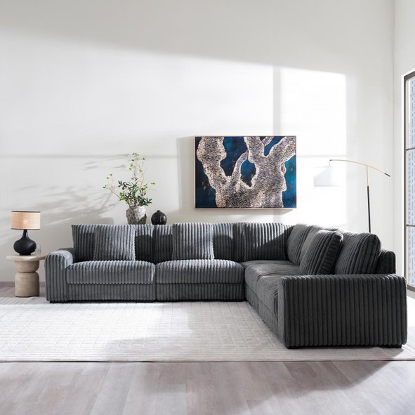 Large grey cord corner sofa discount